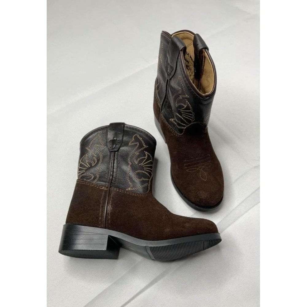 New Size 7 Little Kids Masterson Leather Suede western cowboy boots brown